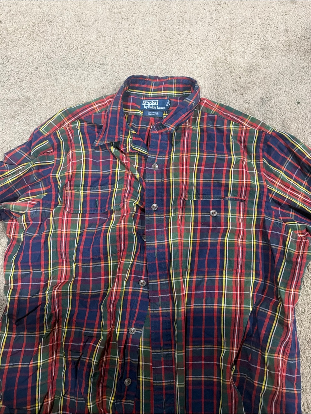 Polo by Ralph Lauren Navy, Red & Green Plaid Button-Down Shirt
